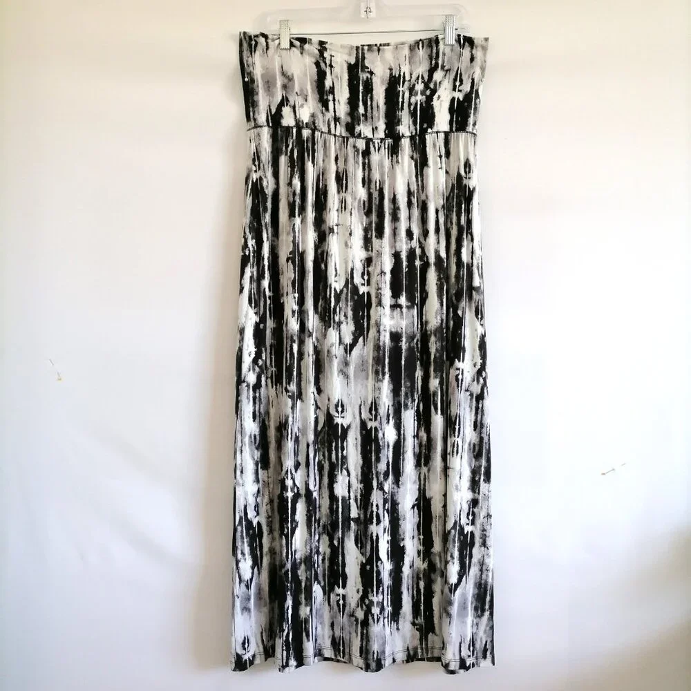 NWT Cynthia Rowley Womens Black Tie Dye Witchy Neutral Y2K Maxi Skirts Size 1X - Picture 4 of 8